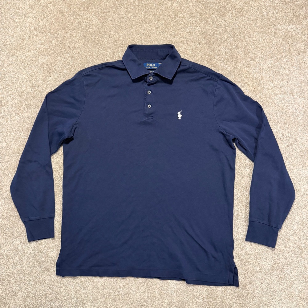 Polo Ralph Lauren Polo Shirt Mens M Navy Blue Long Sleeve Classic Fit Cotton